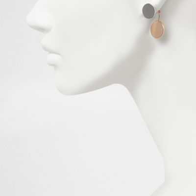 Silver and rose gold tone disc earrings